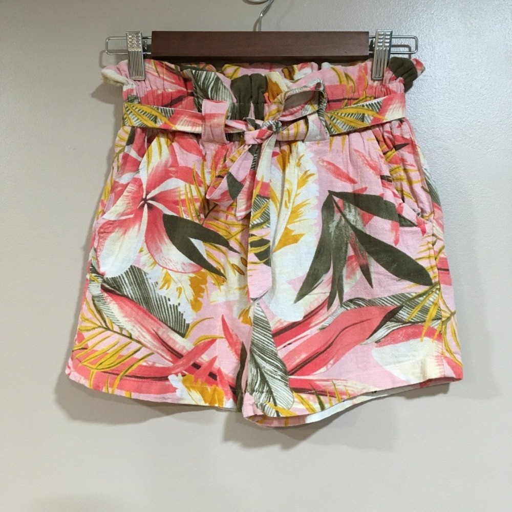 Anthropologie RD+Koko‎ Linen Tropical Floral Shorts Womens XS Pink Beach Resort
